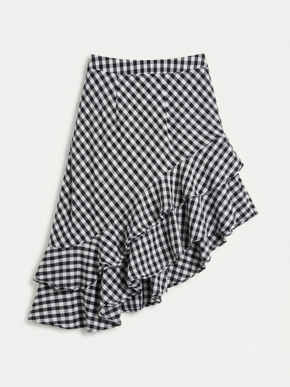 a.n.a Black & White Gingham Asymmetrical Ruffle Skirt